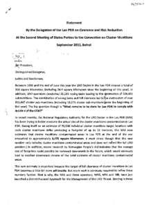Statement By the Delegation of the Lao PDR on Clearance and Risk Reduction At the Second Meeting of States Parties to the Convention on Cluster Munitions September 2011, Beirut ,.,
