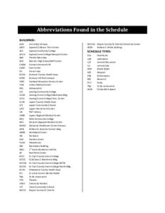 Abbreviations Found in the Schedule BUILDINGS: AAN ABTC ACC ACCN