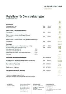 Preisliste für Dienstleistungen Stand November 2013 Reparaturen Servicezeit je 15 min Kostenvoranschlag