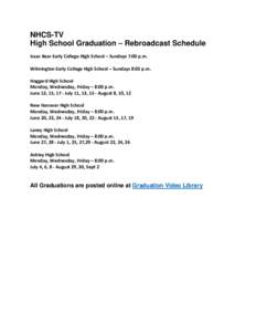 NHCS-TV High School Graduation – Rebroadcast Schedule Isaac Bear Early College High School – Sundays 7:00 p.m. Wilmington Early College High School – Sundays 8:03 p.m. Hoggard High School Monday, Wednesday, Friday 