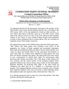 Tel[removed],[removed], [removed]Fax: [removed]COMMUNIST PARTY OF INDIA (MARXIST) Central Committee Office