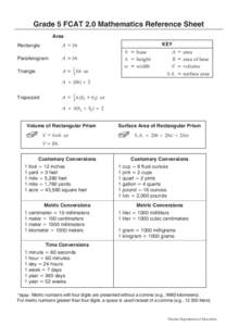 FCAT 2.0 Grade 5 Mathematics Sample Questions