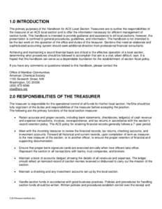 1.0 INTRODUCTION The primary purposes of the Handbook for ACS Local Section Treasurers are to outline the responsibilities of the treasurer of an ACS local section and to offer the information necessary for efficient man