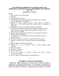 THE KARNATAKA OWNERSHIP FLATS (REGULATION OF THE PROMOTION OF CONSTRUCTION, SALE, MANAGEMENT AND TRANSFER) ACT, 1972 ARRANGEMENT OF SECTIONS  Sections: