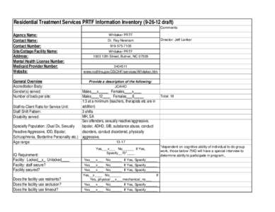 Residential Treatment Services PRTF Information Inventory[removed]draft) Comments Agency Name: Contact Name: Contact Number: