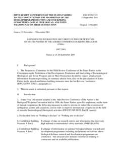 FIFTH REVIEW CONFERENCE OF THE STATES PARTIES BWC/CONF.V/2 TO THE CONVENTION ON THE PROHIBITION OF THE 28 September 2001 DEVELOPMENT, PRODUCTION AND STOCKPILING OF BACTERIOLOGICAL (BIOLOGICAL) AND TOXIN