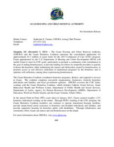 GUAM HOUSING AND URBAN RENEWAL AUTHORITY  For Immediate Release Media Contact: Telephone: