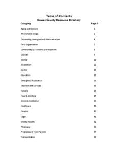 Table of Contents Dawes County Resource Directory Category Page #
