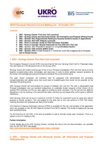 UKRO European Research Council Mailing List – 25 October 2011 Contents[removed].