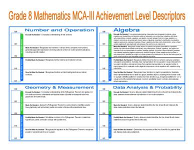 Meets the Standard Recognizes real numbers in various forms; compares real numbers;