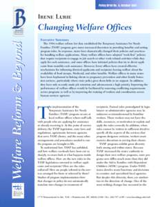 Policy Brief No. 9, October[removed]Irene Lurie Welfare Reform & Beyond