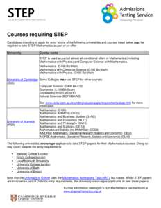 STEP courses requiring form