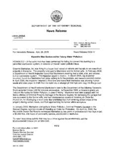 DEPARTMENT OF THE ATTORNEY GENERAL  News Release LINDA LINGLE GOVERNOR Mark J. Bennett, Attorney General