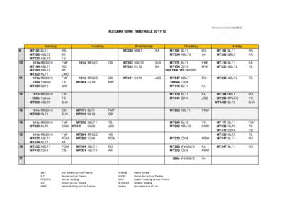 Provisional versionAUTUMN TERM TIMETABLEMonday 9