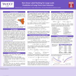 Non-­‐linear	
  Label	
  Ranking	
  for	
  Large-­‐scale	
   PredicGon	
  of	
  Long-­‐Term	
  User	
  Interests	
   Nemanja	
  Djuric,	
  Mihajlo	
  Grbovic,	
  Vladan	
  Radosavljevic,	
  Naray