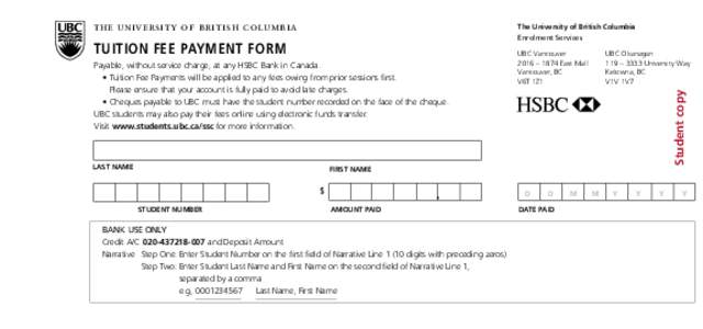 the university of british columbia  The University of British Columbia Enrolment Services  TUITION FEE PAYMENT FORM