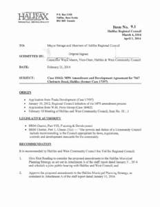 First Reading Case 18462 – MPS and Development Agreement for 7067 Chebucto Road, Halifax (Former Case[removed]Mar 4/14 Regional Council - HRM