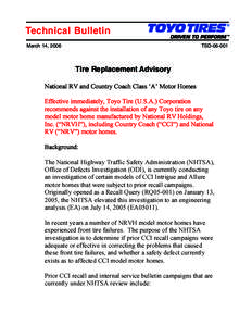 Technical Bulletin March 14, 2006 TSD[removed]Tire Replacement Advisory