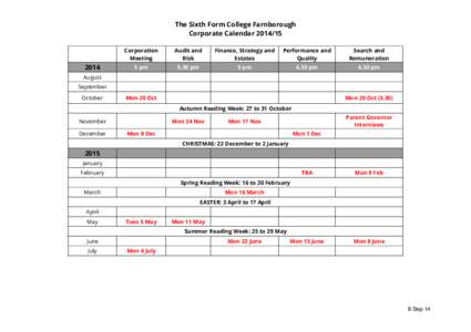 The Sixth Form College Farnborough Corporate Calendar[removed]Corporation