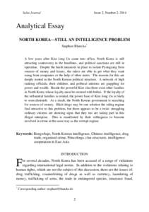 Salus Journal  Issue 2, Number 2, 2014 Analytical Essay NORTH KOREA—STILL AN INTELLIGENCE PROBLEM