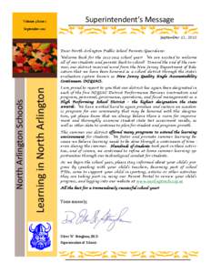 Volume 3 Issue 1  Superintendent’s Message September 2012
