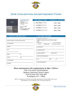 2016 Convention Advertisement Form 	
   AD SPECIFICATIONS: • 300 dpi (dots/inch) • Full Color • .PDF/.JPG/.TIF file