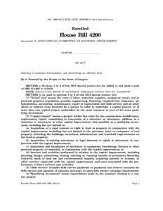 76th OREGON LEGISLATIVE ASSEMBLY[removed]Special Session  Enrolled House Bill 4200 Sponsored by JOINT SPECIAL COMMITTEE ON ECONOMIC DEVELOPMENT