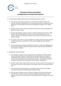 Microsoft Word - CFA Lending Code for Small Cash Advances - 25 July 2012.docx