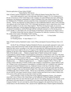 Southern Campaign American Revolution Pension Statements Pension application of Jesse Gatlin W10047 Transcribed by Will Graves State of North Carolina, Randolph County: Court of Pleas & Quarter Session May Term 1818 Jess