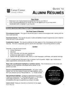 GUIDE  TO ALUMNI RÉSUMÉS FIRST STEPS