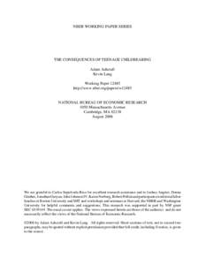 NBER WORKING PAPER SERIES  THE CONSEQUENCES OF TEENAGE CHILDBEARING Adam Ashcraft Kevin Lang Working Paper 12485