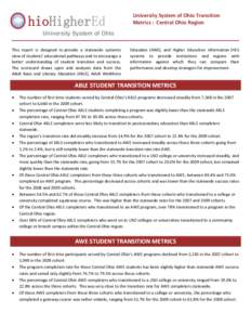 hioHigherEd  University System of Ohio Transition Metrics : Central Ohio Region  University System of Ohio