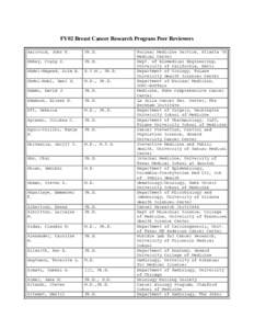 FY02 Breast Cancer Research Program Peer Reviewers