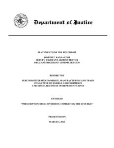 STATEMENT FOR THE RECORD OF JOSEPH T. RANNAZZISI DEPUTY ASSISTANT ADMINISTRATOR DRUG ENFORCEMENT ADMINISTRATION  BEFORE THE