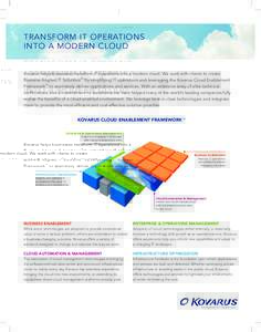 TRANSFORM IT OPERATIONS INTO A MODERN CLOUD Kovarus helps businesses transform IT operations into a modern cloud. We work with clients to create Business Aligned IT Solutions™ by simplifying IT operations and leveragin