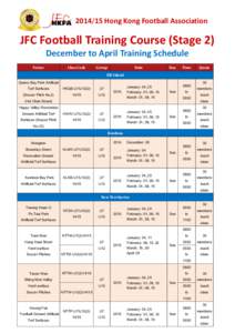 [removed]Hong Kong Football Association  JFC Football Training Course (Stage 2) December to April Training Schedule Venue