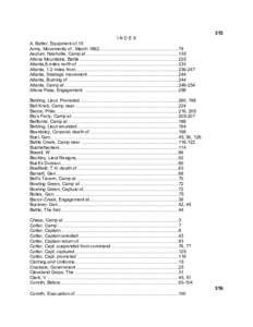 315 INDEX A. Batter, Equipment of.15 Army, Movements of , March 1862, .............................................................74 Asylum, Nashville, Camp at ...........................................................