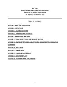 BYLAWS NEW YORK METROPOLITAN CHAPTER OF THE AMERICAN PLANNING ASSOCIATION AS AMENDED SEPTEMBERTABLE OF CONTENTS