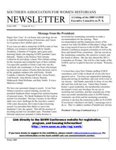 SOUTHERN ASSOCIATION FOR WOMEN HISTORIANS  NEWSLETTER Winter[removed]Volume 40, No. 1