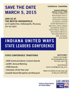 SAVE THE DATE MARCH 5, 2015 JOIN US AT THE WESTIN INDIANAPOLIS 50 S Capitol Ave, Indianapolis, IN[removed]3970