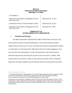 Before the Federal Communications Commission Washington, D.CIn the Matter of Assessment and Collection of Regulatory Fees for Fiscal Year 2015