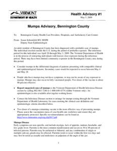 Mumps Health Advisory - Bennington County