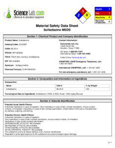 Material Safety Data Sheet Sulfadiazine MSDS Section 1: Chemical Product and Company Identification