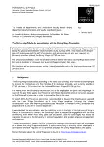 PERS[removed]PERSONNEL SERVICES University Offices, Wellington Square, Oxford OX1 2JD Director of Human Resources  To: heads of departments and institutions, faculty board chairs,