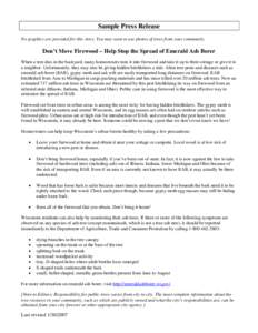 Don’t Move Firewood – Help Stop the Spread of Emerald Ash Borer, Press Release