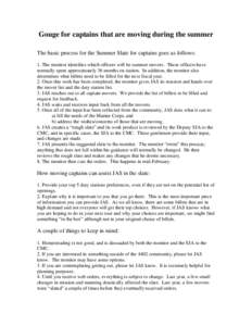 Gouge for captains that are moving during the summer The basic process for the Summer Slate for captains goes as follows: 1. The monitor identifies which officers will be summer movers. These officers have normally spent