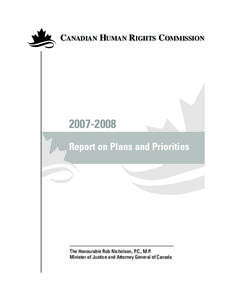 CANADIAN HUMAN RIGHTS COMMISSION[removed]Report on Plans and Priorities  The Honourable Rob Nicholson, P.C., M.P.