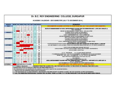 Dr. B.C. ROY ENGINEERING COLLEGE, DURGAPUR ACADEMIC CALENDAR - ODD SEMESTER [JULY TO DECEMBER[removed]MONTH MON TUE WED THU FRI SAT SUN WEEK