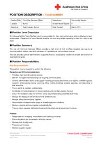 POSITION DESCRIPTION – TEAM MEMBER Position Title Front Line Services Officer  Department