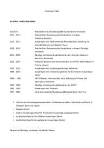 Curriculum Vitae  BEATRIX CHRISTINA KANIA seit 2014